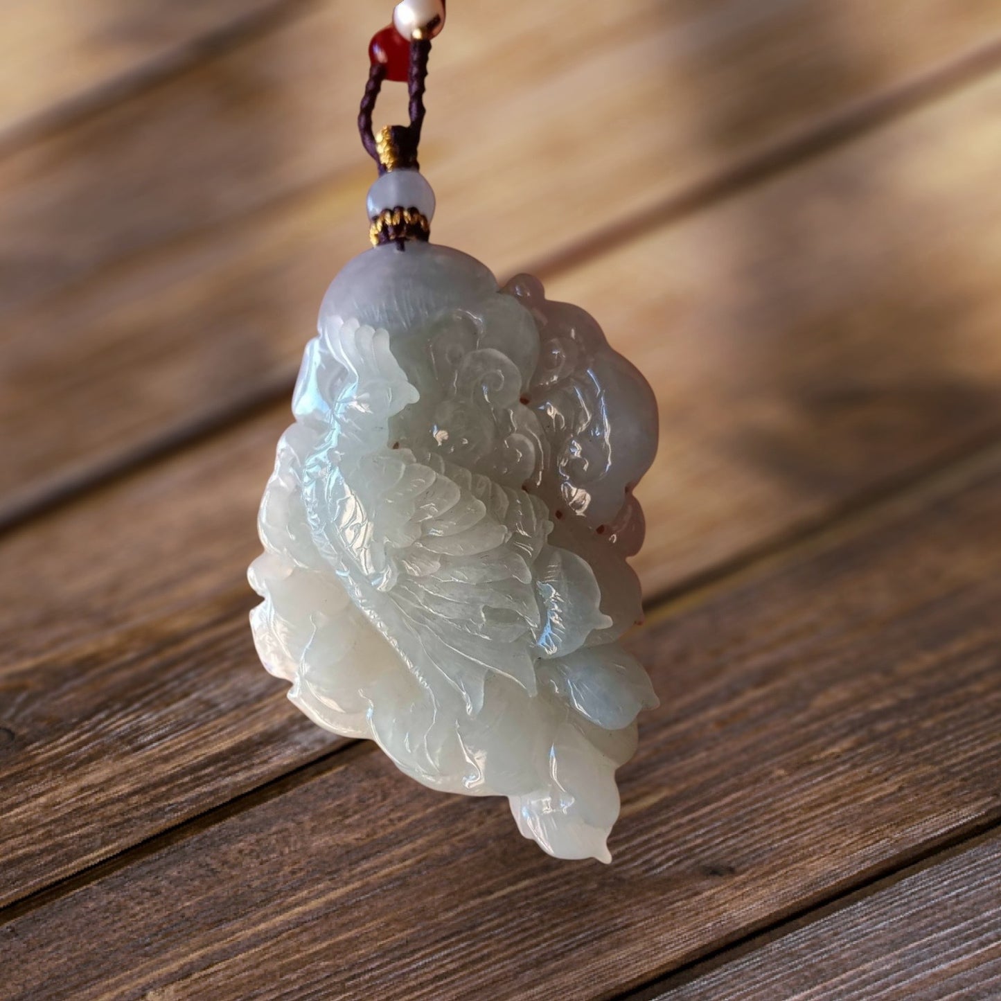 #570, AGL Certified Semi-Transparent Burma Jadeite Phoenix Pendant