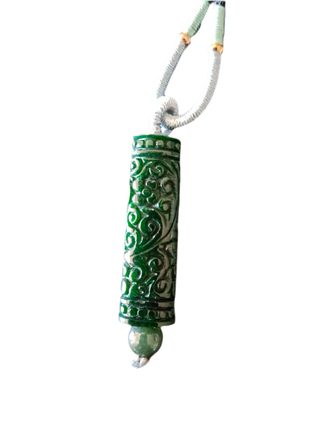 #796 AGL Certified Natural Dark Green Burma Jadeite, Carved Pillar Pendant
