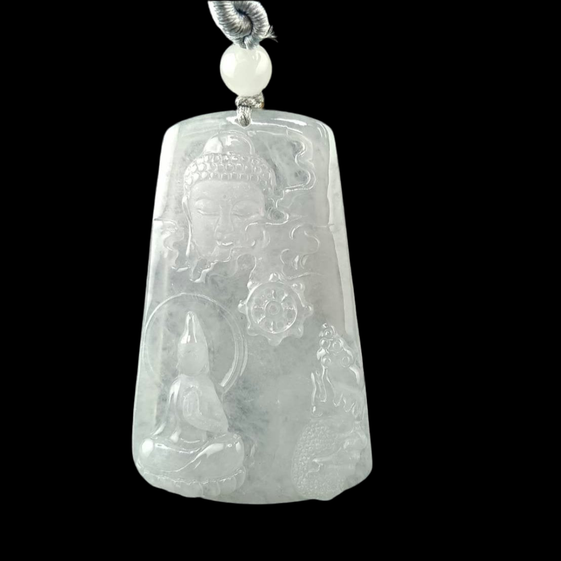#680 AGL Certified Semi-Transparent Burma Jadeite, Enlighten Between Buddha and Devil Pendant