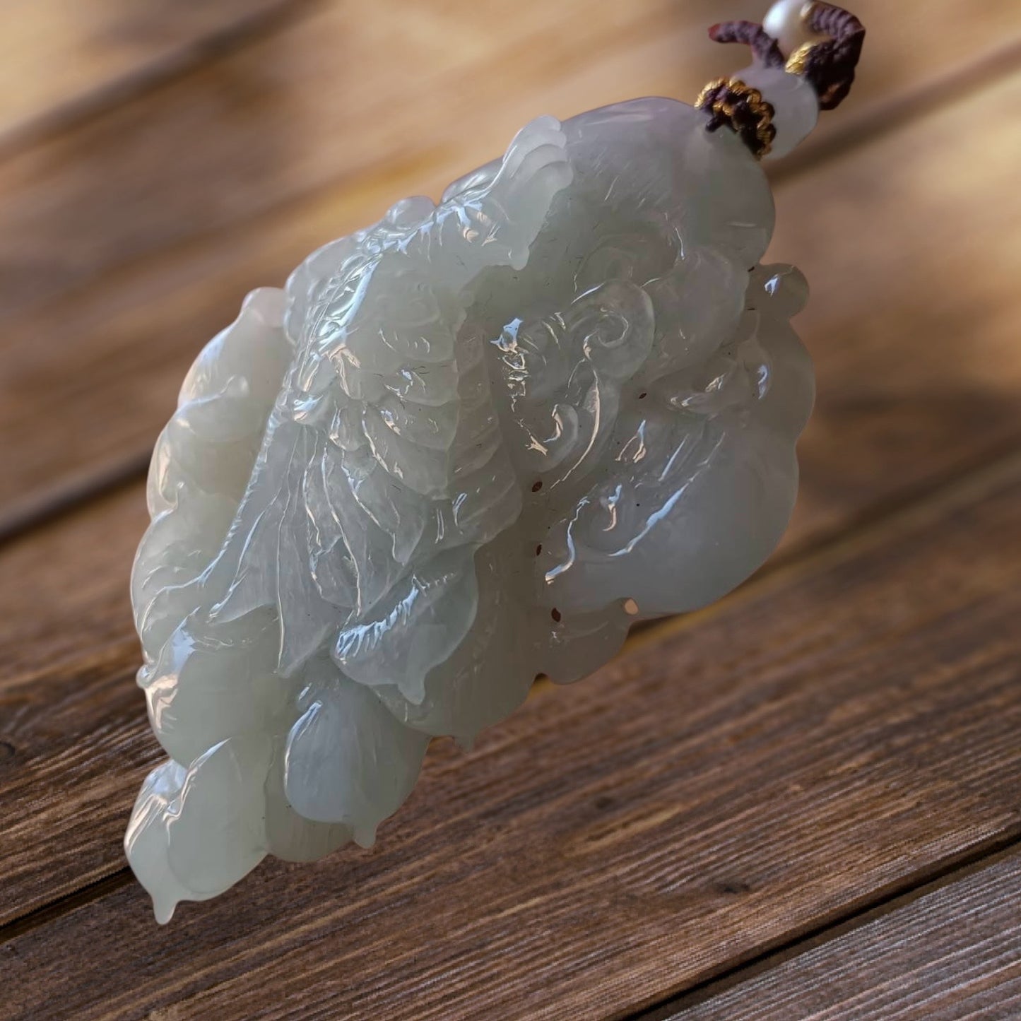 #570, AGL Certified Semi-Transparent Burma Jadeite Phoenix Pendant