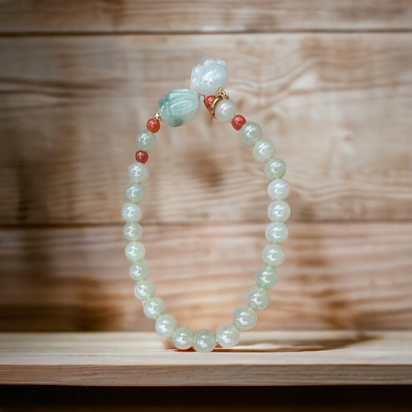#266 Mason-Kay Certified Light Green Bunny Jadeite Jade Designer's Bead Bracelet