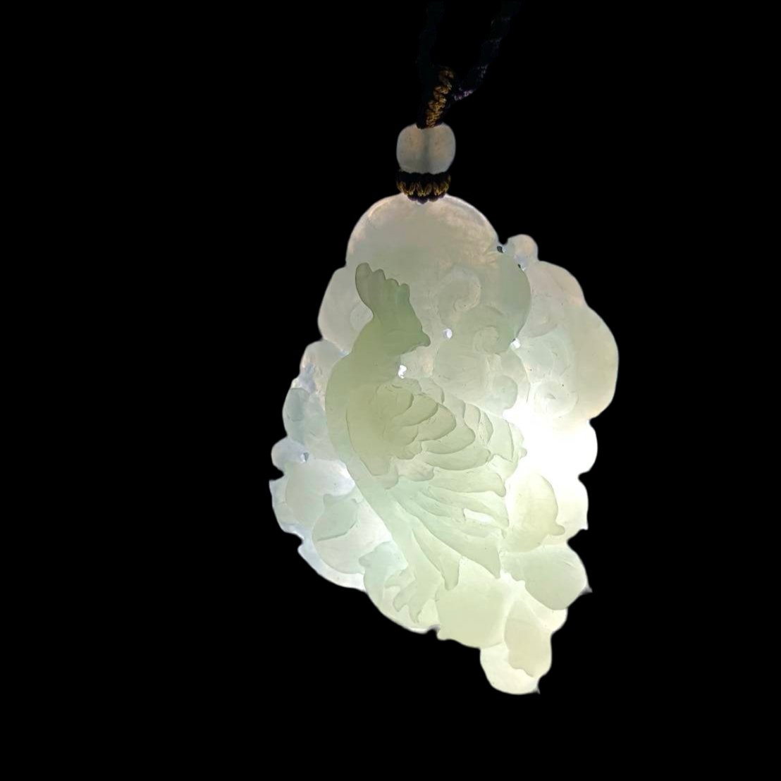 #570, AGL Certified Semi-Transparent Burma Jadeite Phoenix Pendant