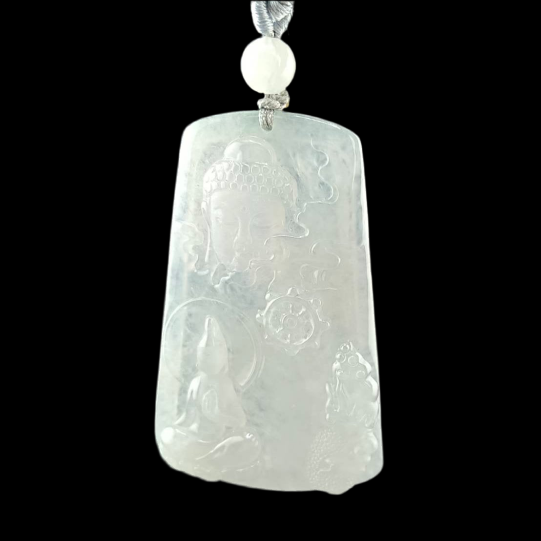 #680 AGL Certified Semi-Transparent Burma Jadeite, Enlighten Between Buddha and Devil Pendant
