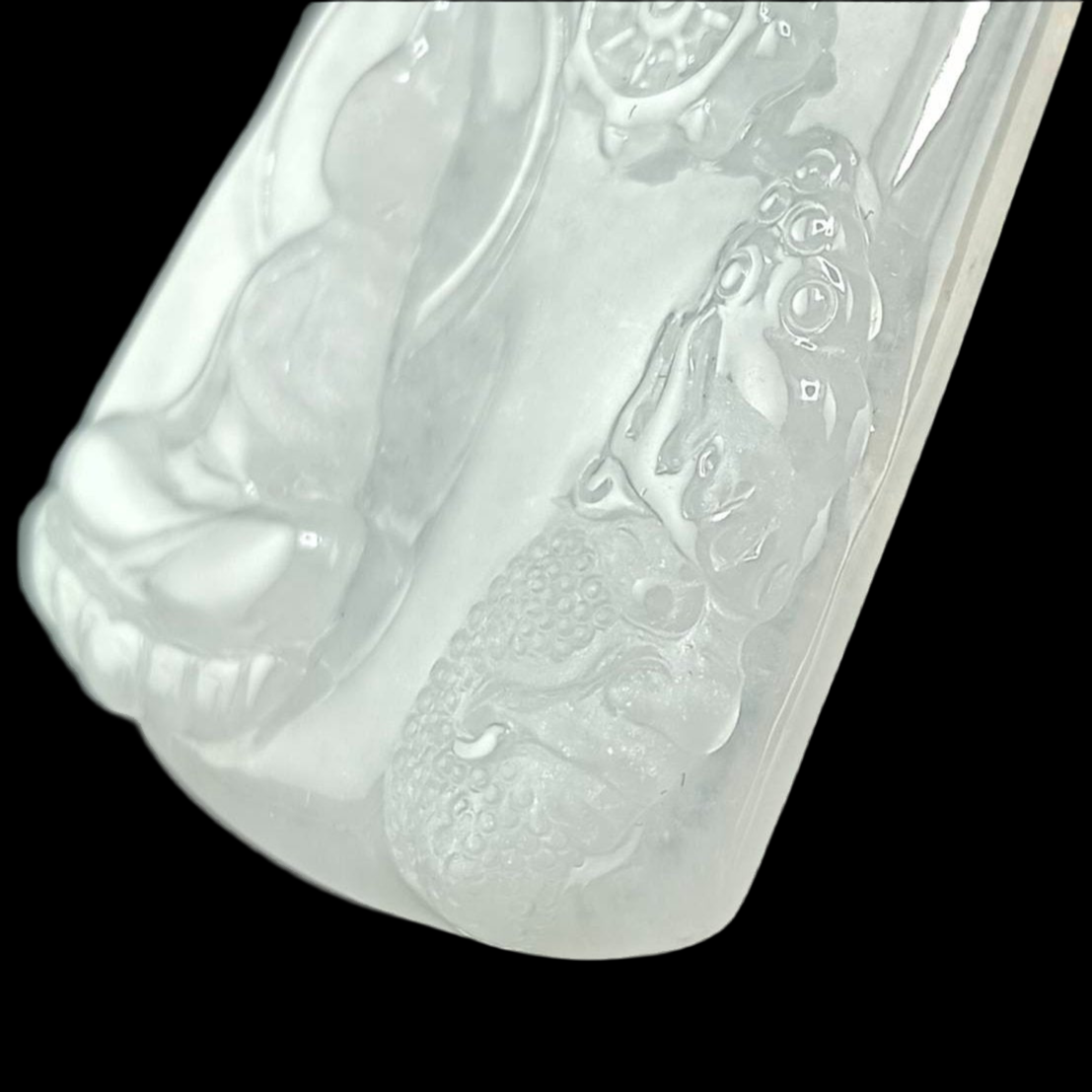 #680 AGL Certified Semi-Transparent Burma Jadeite, Enlighten Between Buddha and Devil Pendant