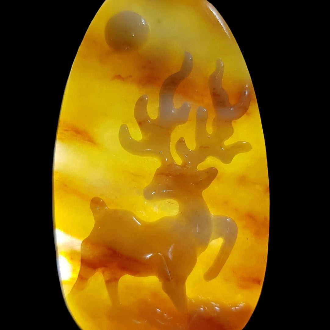 #137 Mason-Kay Certified Yellow/Red Natural Burma Jadeite Jade Sunset Deer 一路(鹿)有你