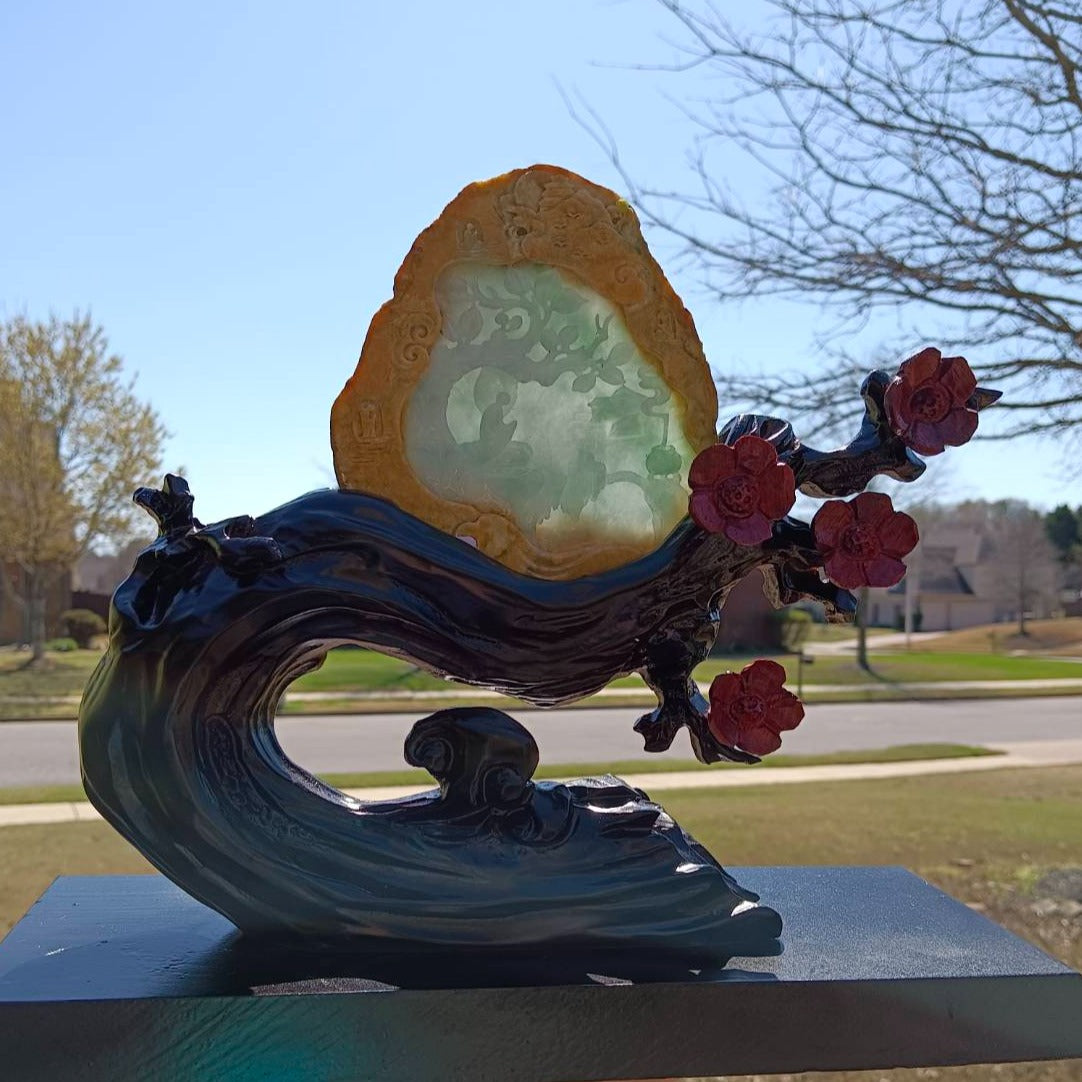 #631 AGL Certified Light Green Burma Jadeite Landscape Statuary