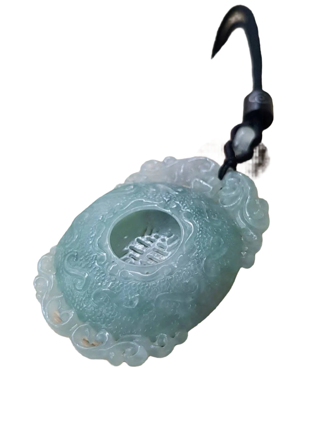 #1038 Icy Green Burmese Jadeite “Shou” Amulet
