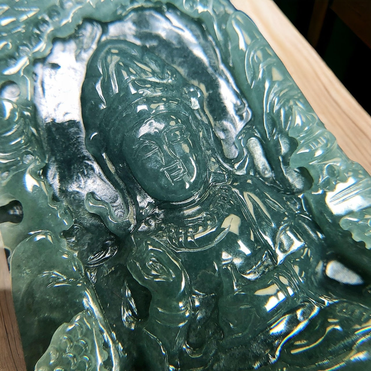 #156 GIA Certified Natural Green Jadeite Landscape Guanyin Pendant