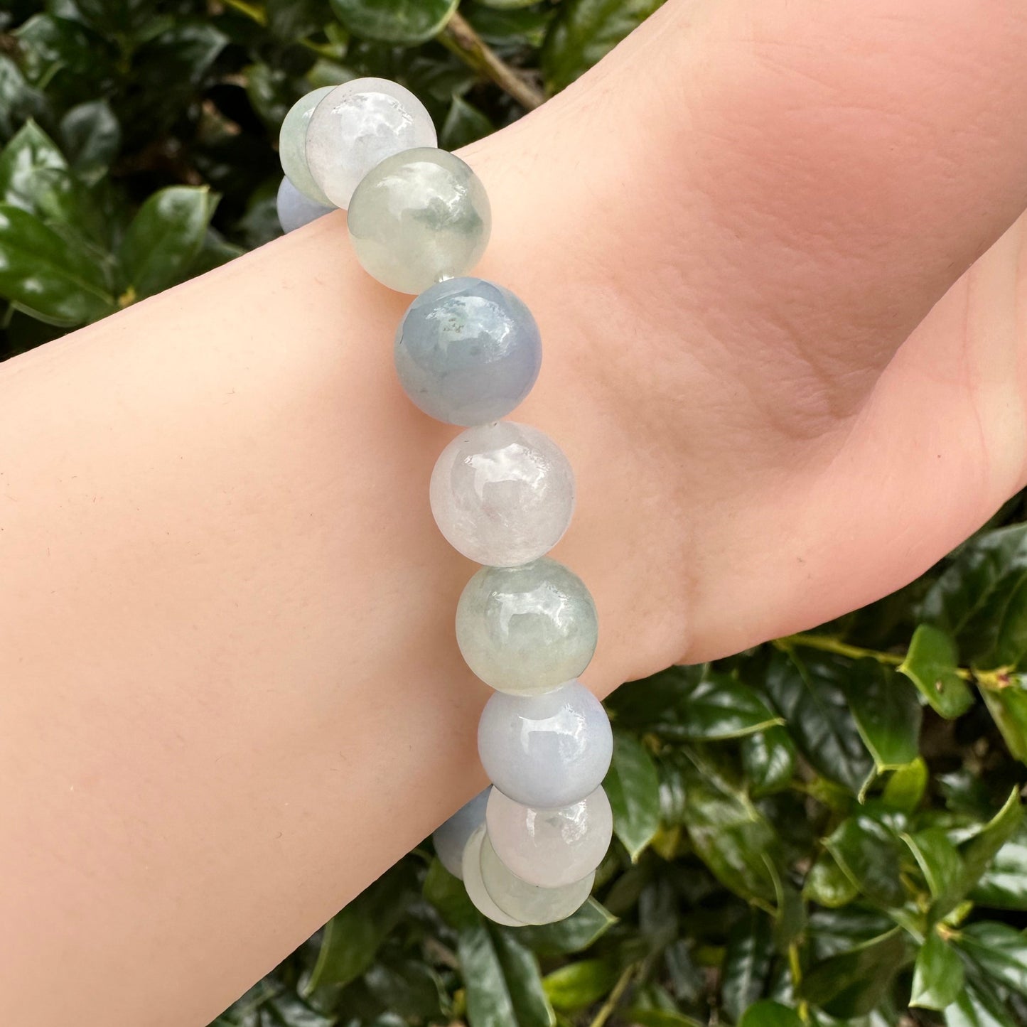 #186 GIA Certified Natural Burma Icy Translucent Morandi-Colors Jadeite Round Bead Bracelet, 10+ mm