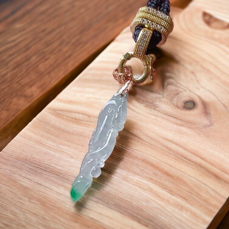 #117 GIA-certified Semi-Transparent Burma Jadeite Jade Dragon Pen Pendant with a splash of imperial green