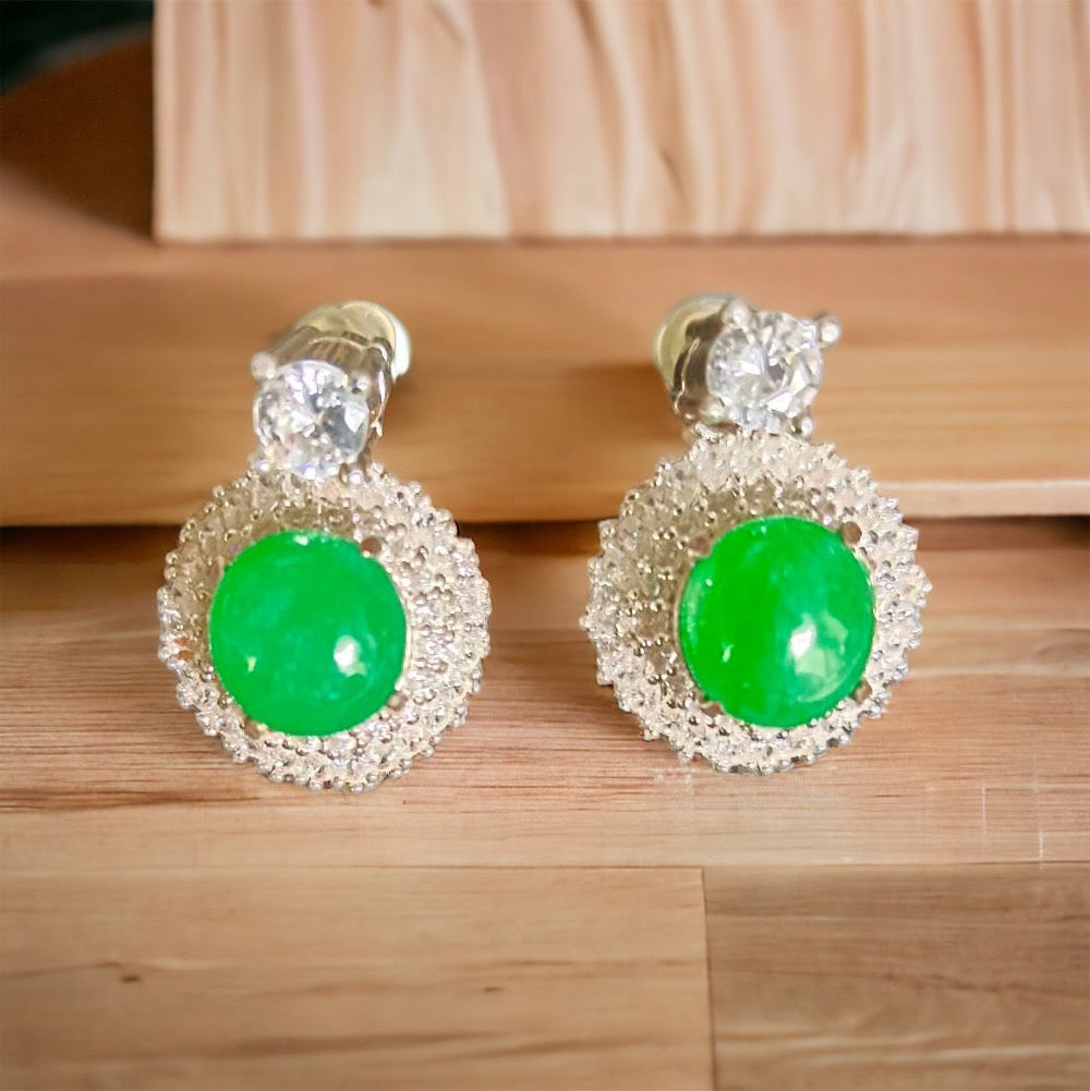 #105 GIA-Certified Icy Translucent Imperial Green Burma Jadeite Jade Cabochons for Customized Earrings or Rings
