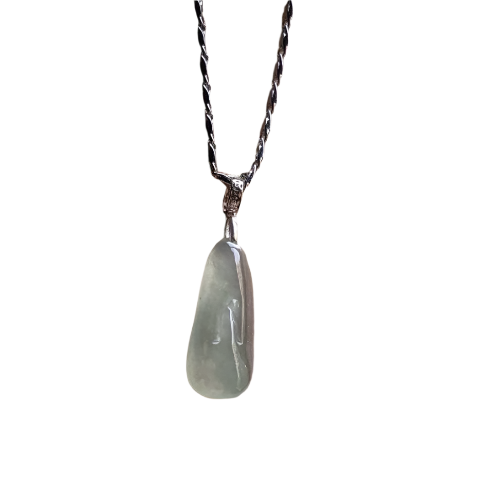 #216 GIA Certified Icy Blue Translucent Burma Jadeite Jade Enlightenment Pendant with 18K White Gold Bail