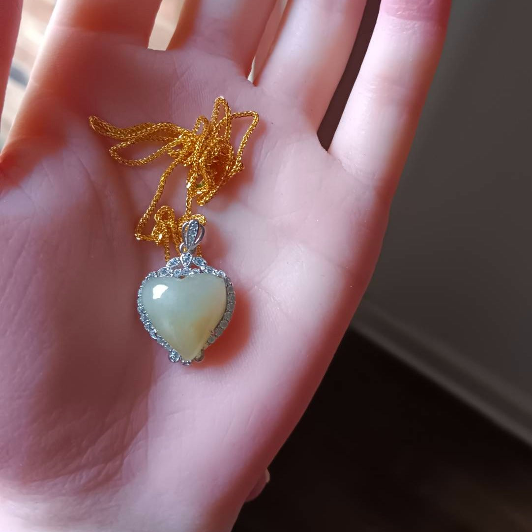 #729, #730, & #732 Exquisite Burma Jadeite Jade Heart-Shaped Pendant Necklace, Sterling Silver