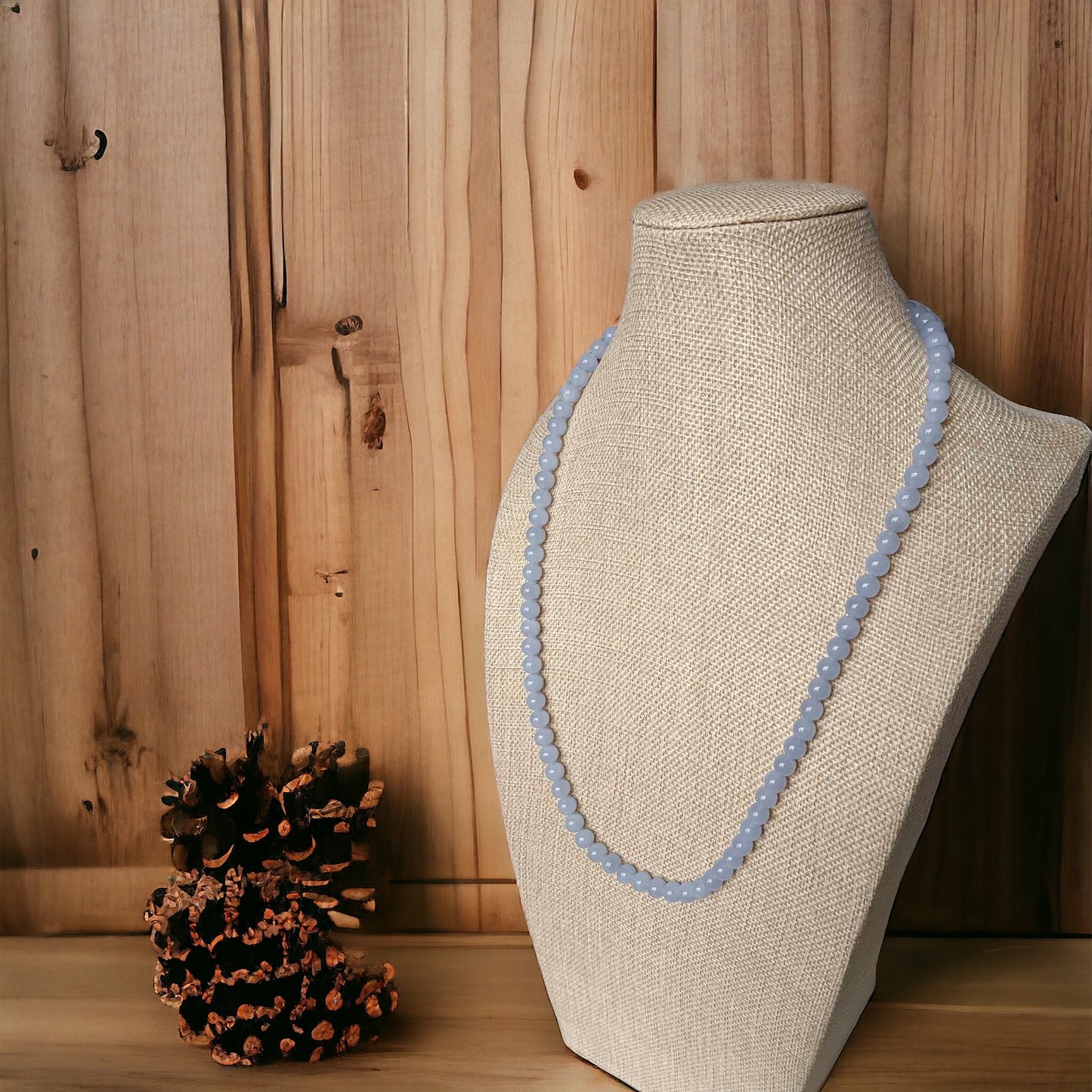 #716 Elegant Icy Translucent Lavender Burma Jadeite Jade Bead Necklace, 8 mm