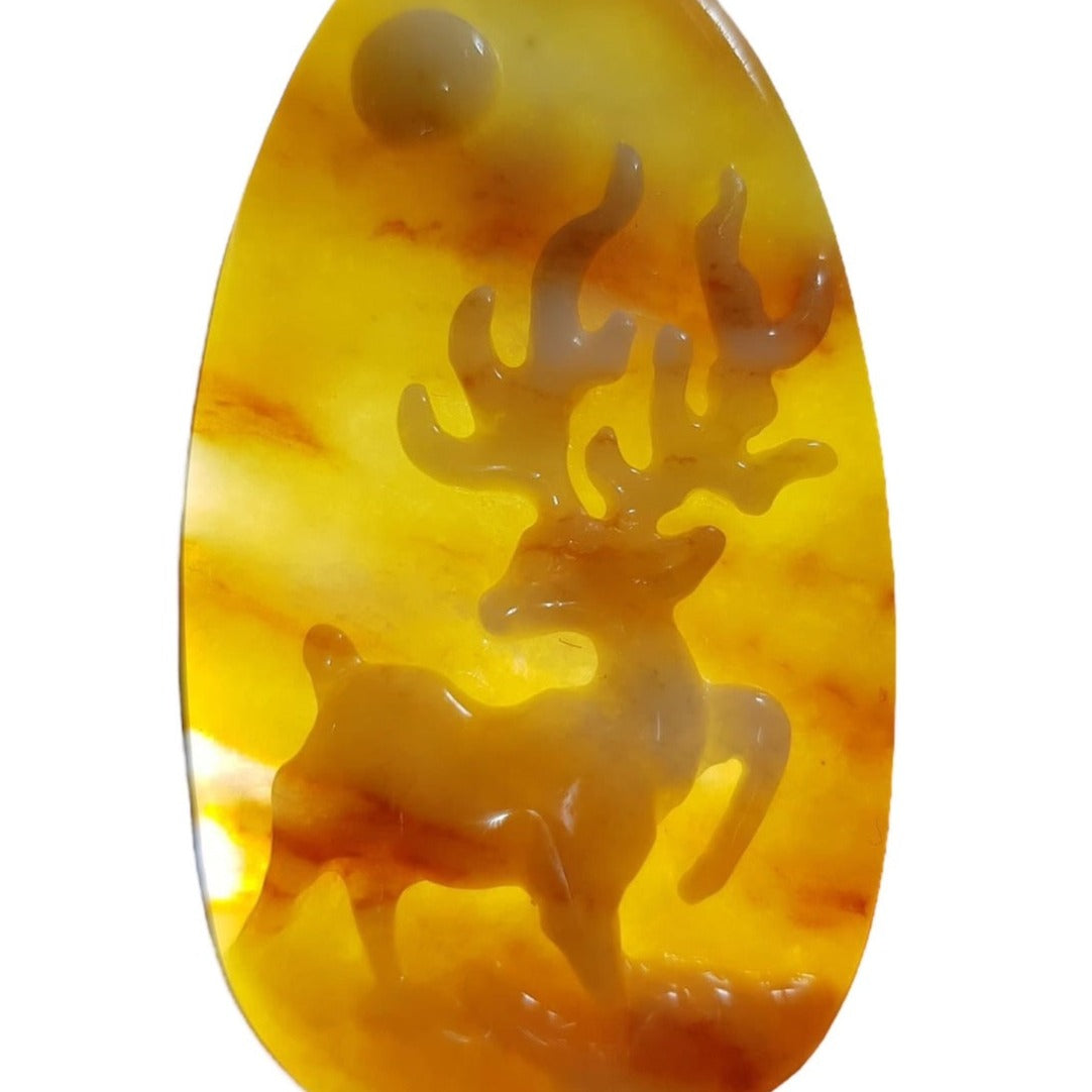 #137 Mason-Kay Certified Yellow/Red Natural Burma Jadeite Jade Sunset Deer 一路(鹿)有你