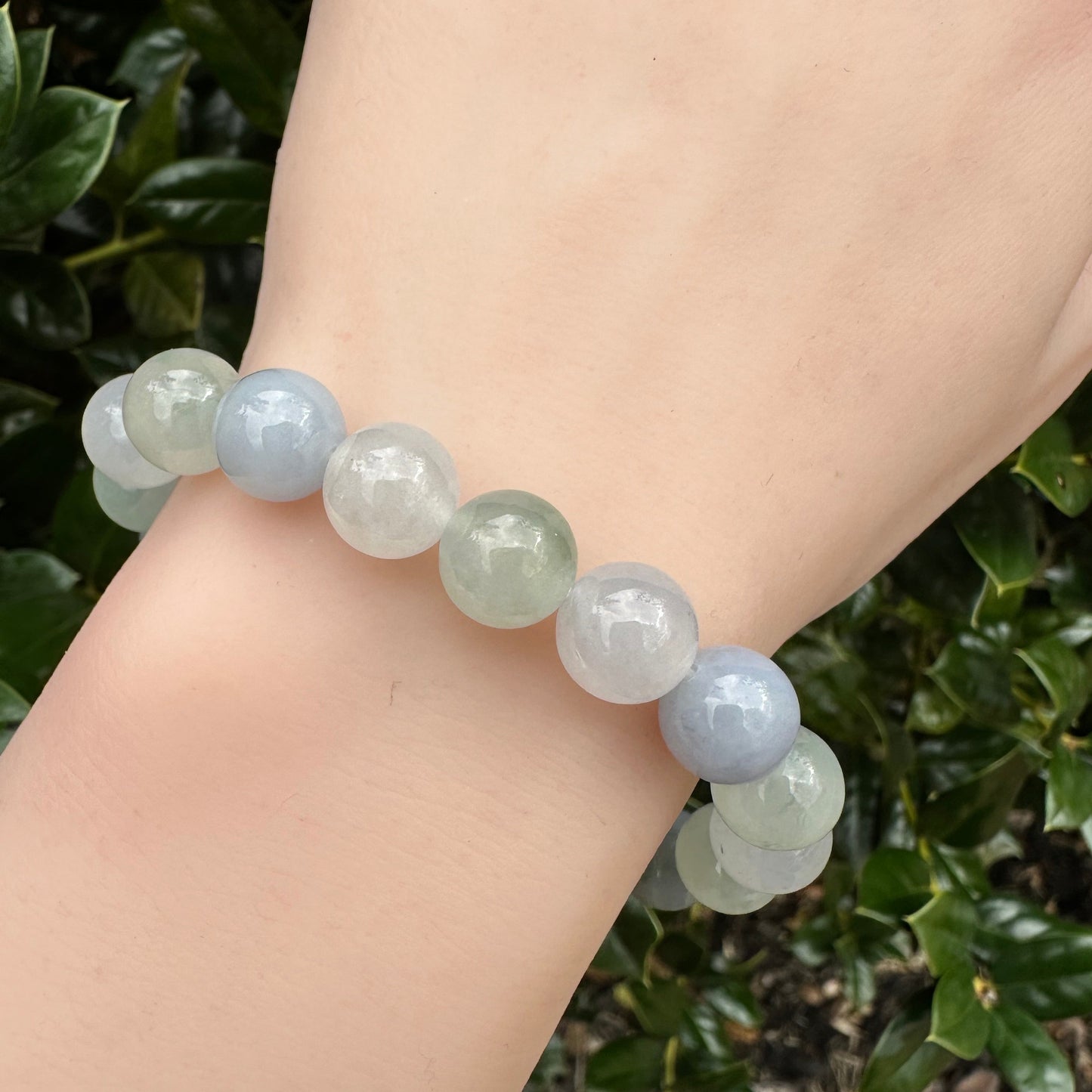 #186 GIA Certified Natural Burma Icy Translucent Morandi-Colors Jadeite Round Bead Bracelet, 10+ mm