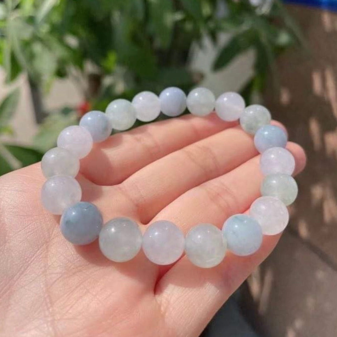 #186 GIA Certified Natural Burma Icy Translucent Morandi-Colors Jadeite Round Bead Bracelet, 10+ mm