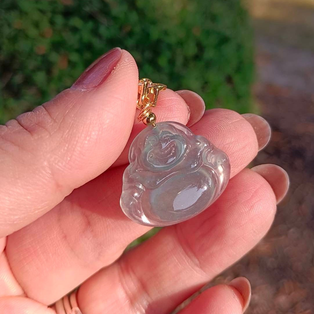 #131 GIA Certified Icy Semi-Transparent Natural Jadeite Jade Happy Buddha