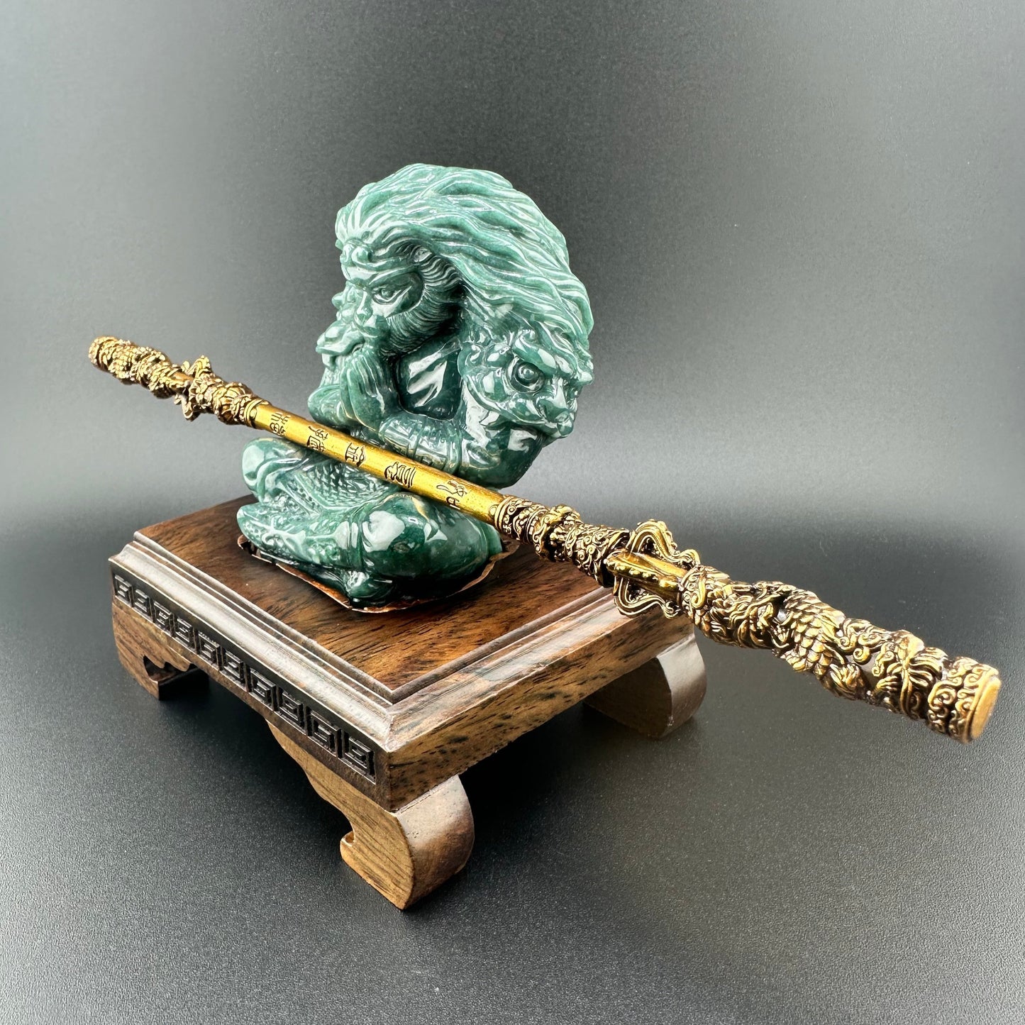 #838 Guatemala Jadeite Black Myth Wukong (Monkey King) Figurine/Sculpture