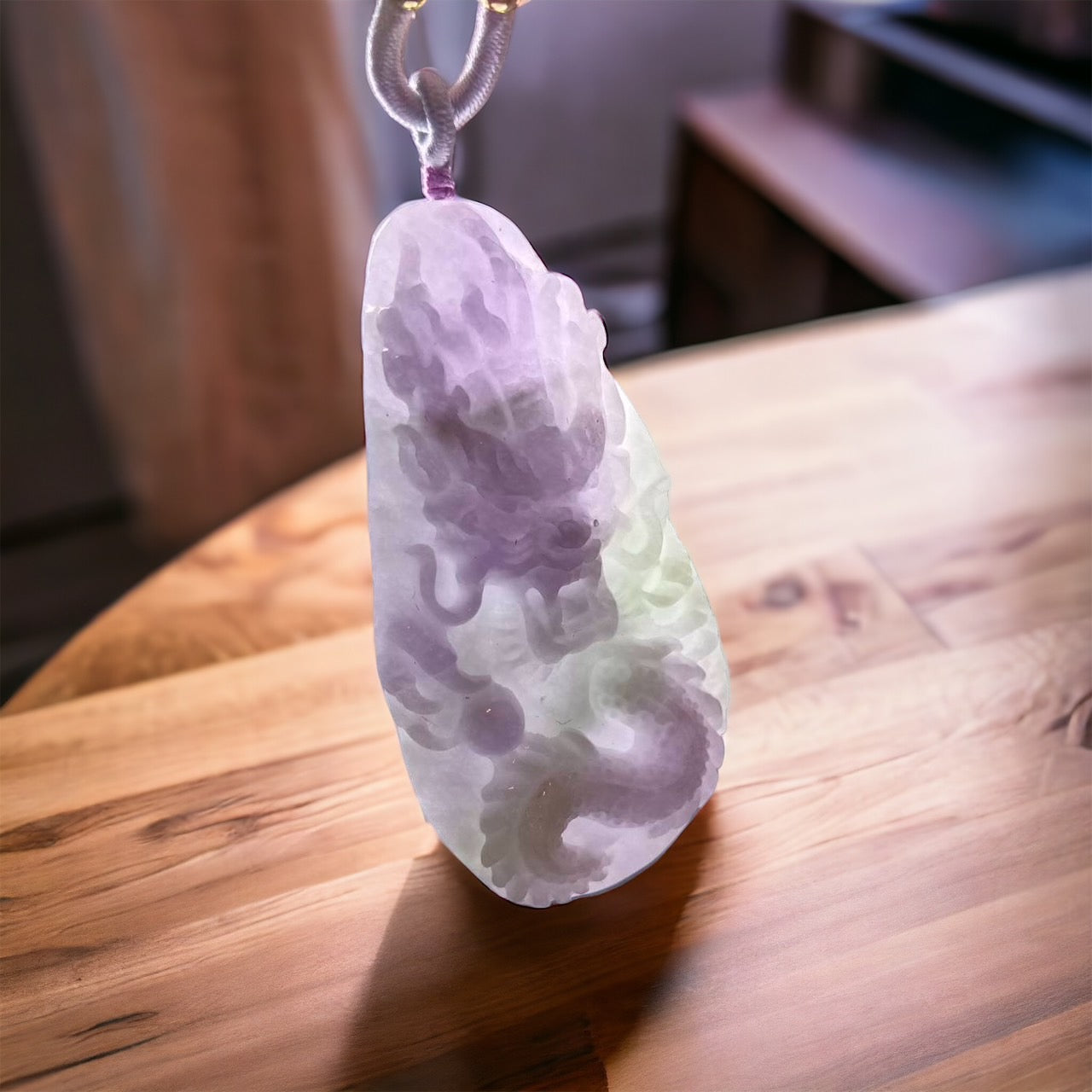 #70 Mason-Kay Certified Natural Lavender Green Burma Jadeite Jade Dragon Pendant