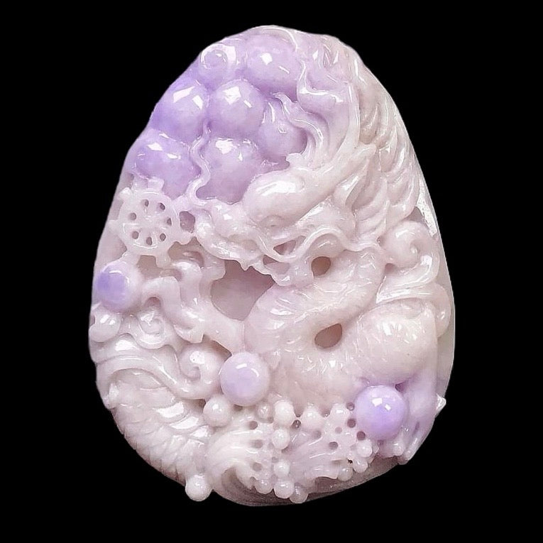 #615 Natural Lavender Burma Jadeite Dragon Pendant