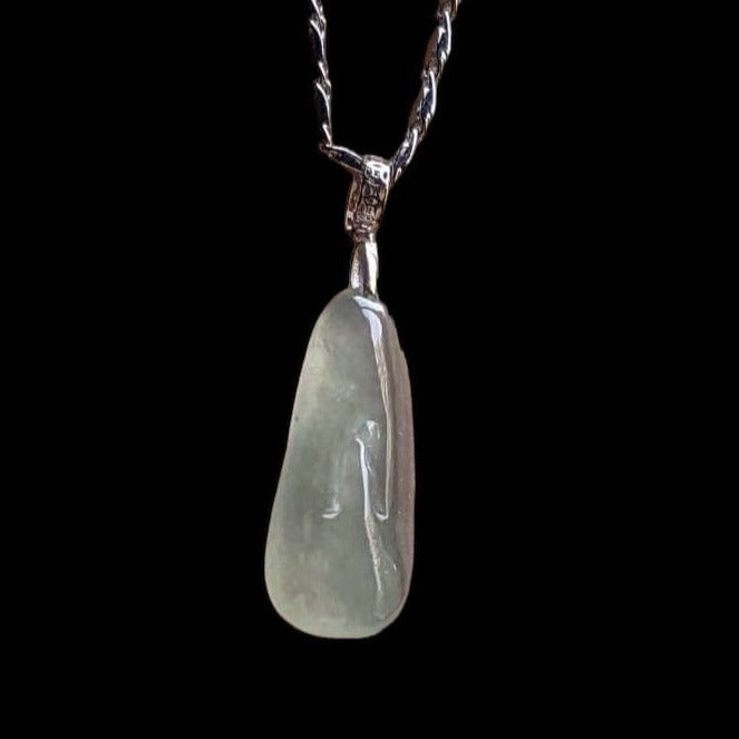 #216 GIA Certified Icy Blue Translucent Burma Jadeite Jade Enlightenment Pendant with 18K White Gold Bail
