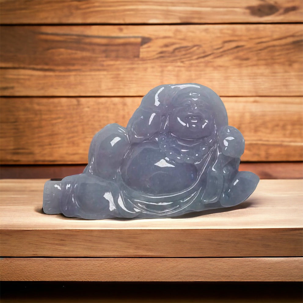 #363 GIA Certified Icy Translucent Lavender Burma Jadeite Jade Happy Buddha Figurine