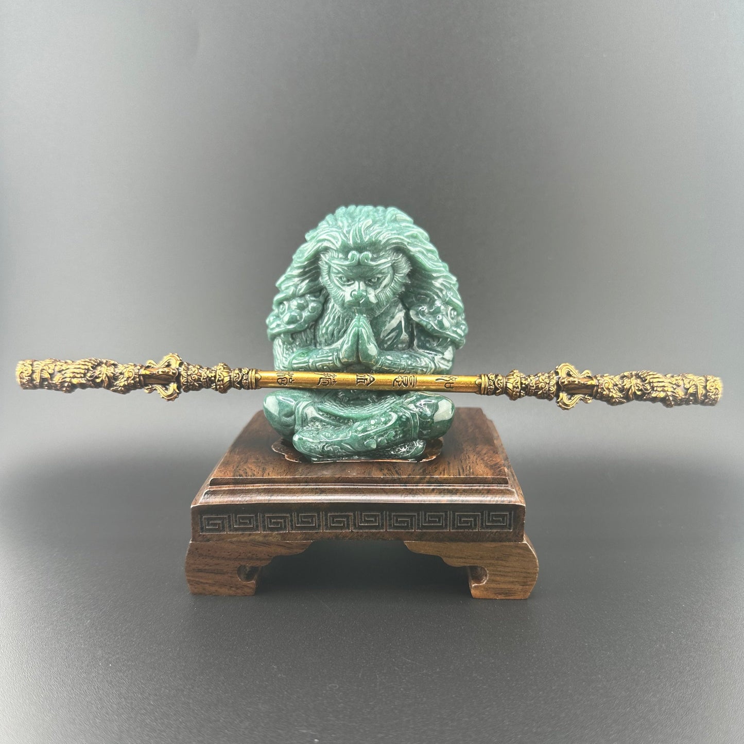 #838 Guatemala Jadeite Black Myth Wukong (Monkey King) Figurine/Sculpture