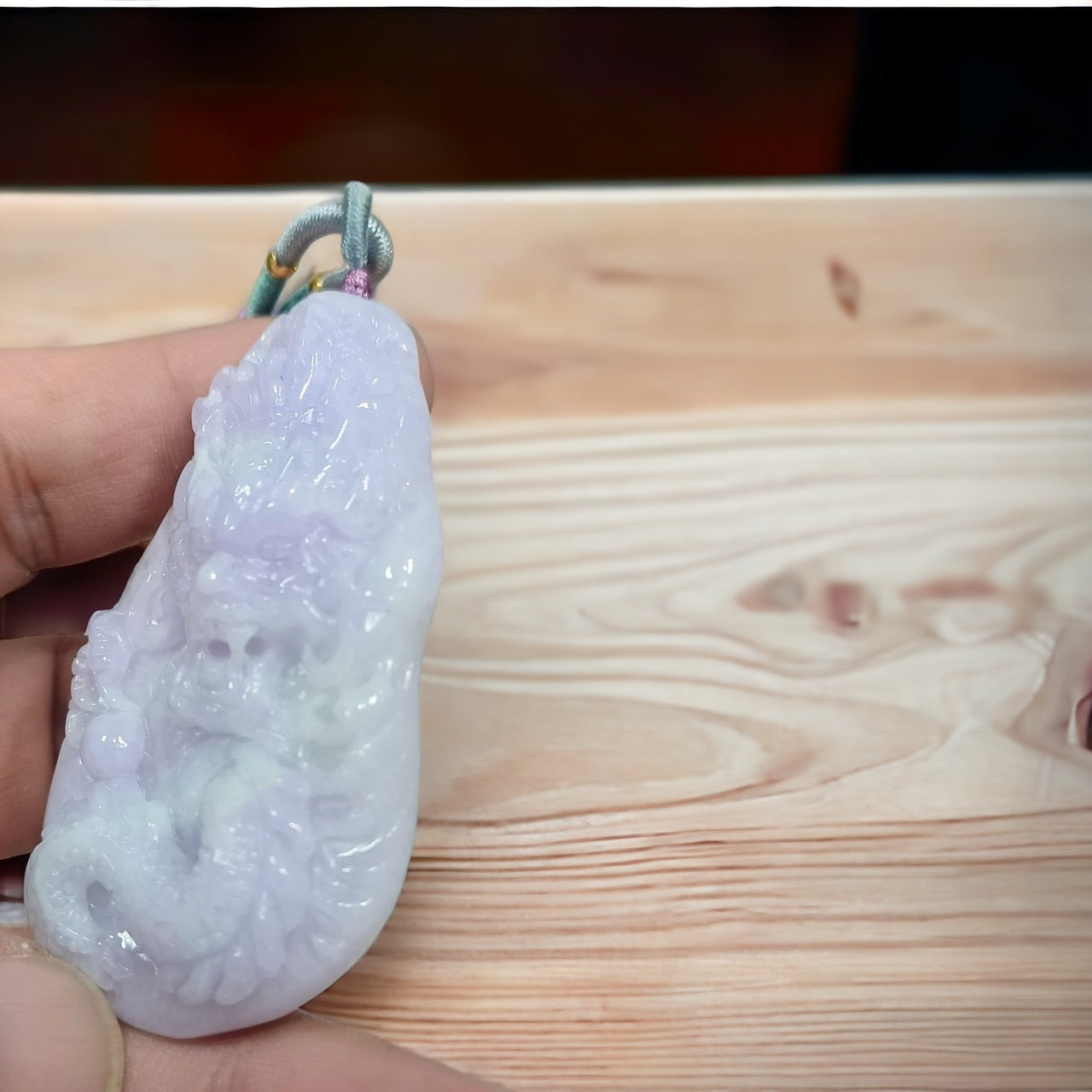 #70 Mason-Kay Certified Natural Lavender Green Burma Jadeite Jade Dragon Pendant