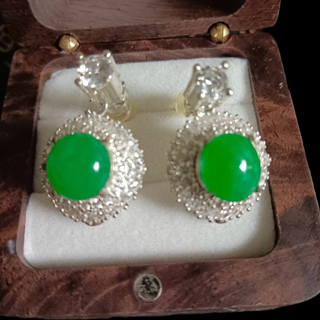 #105 GIA-Certified Icy Translucent Imperial Green Burma Jadeite Jade Cabochons for Customized Earrings or Rings