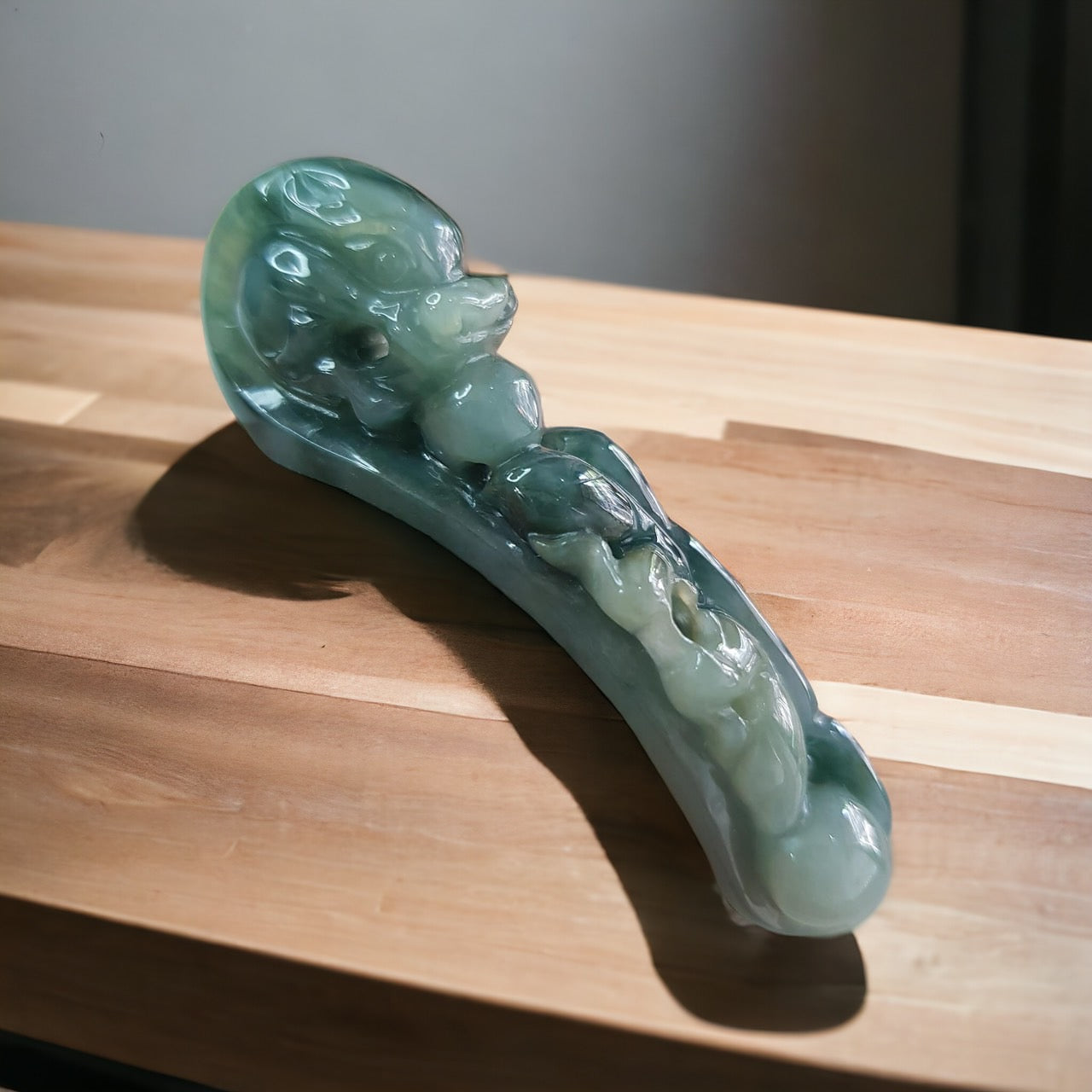 #305 Mason-Kay Certified Burma Jadeite Jade Mandarin-Ducks Dragon Hook (鴛鴦龍勾) Figurine