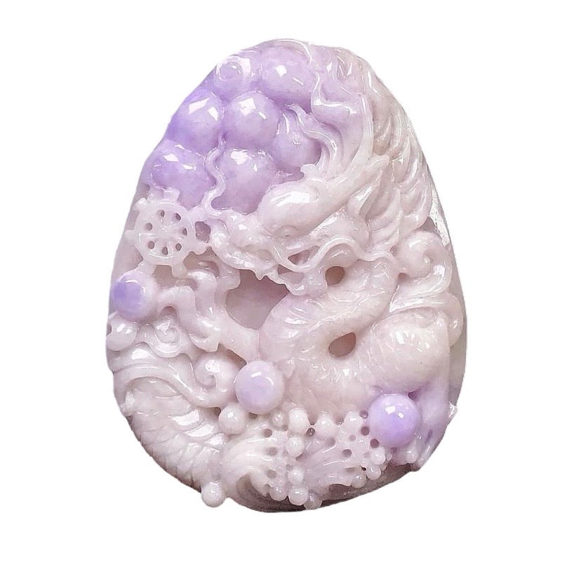 #615 Natural Lavender Burma Jadeite Dragon Pendant