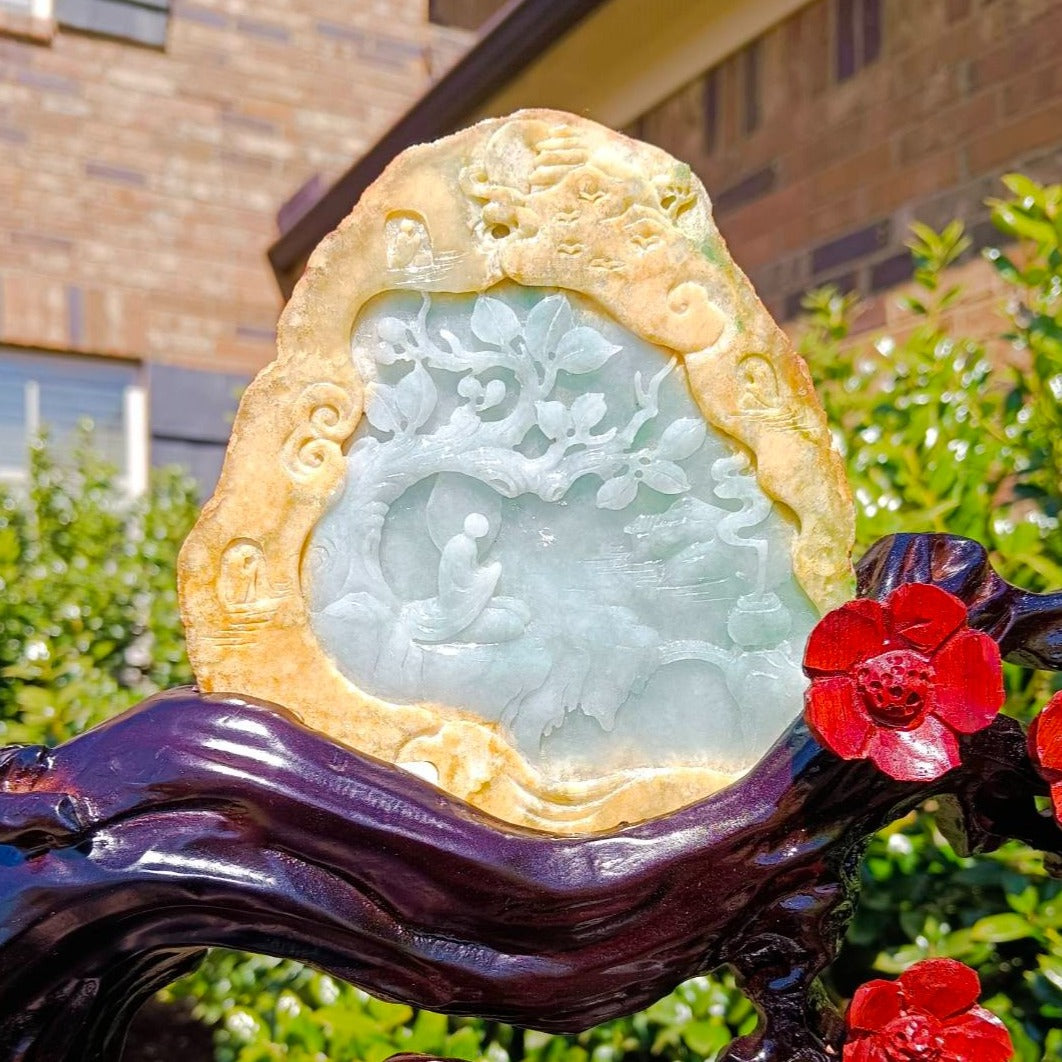 #631 AGL Certified Light Green Burma Jadeite Landscape Statuary