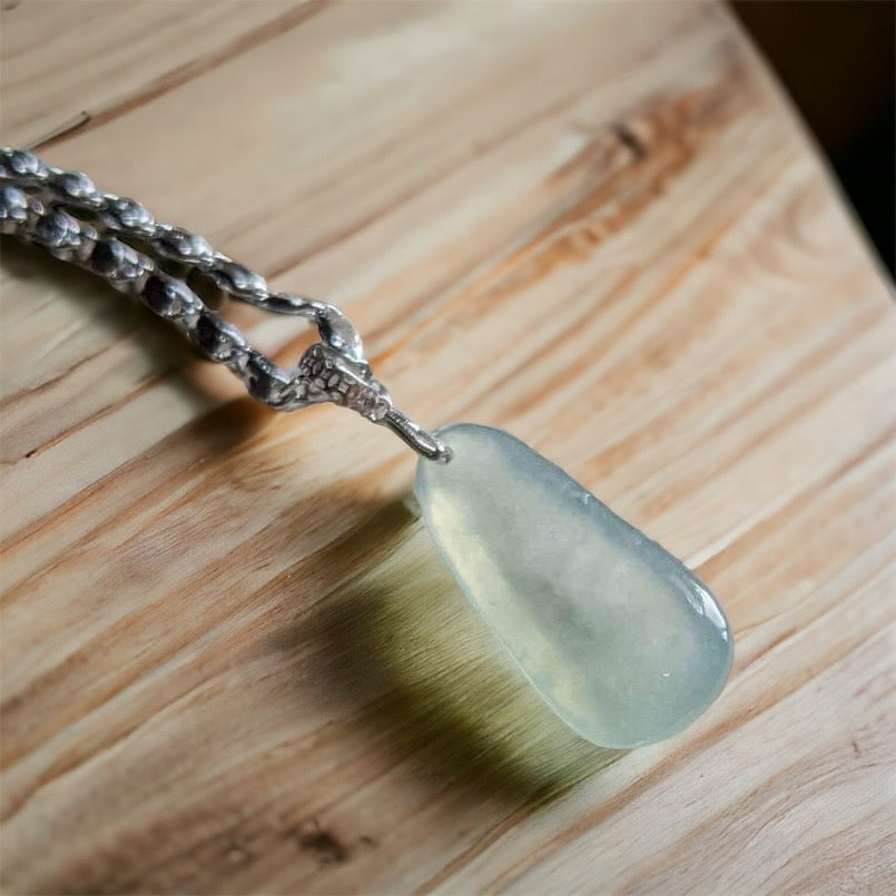 #216 GIA Certified Icy Blue Translucent Burma Jadeite Jade Enlightenment Pendant with 18K White Gold Bail