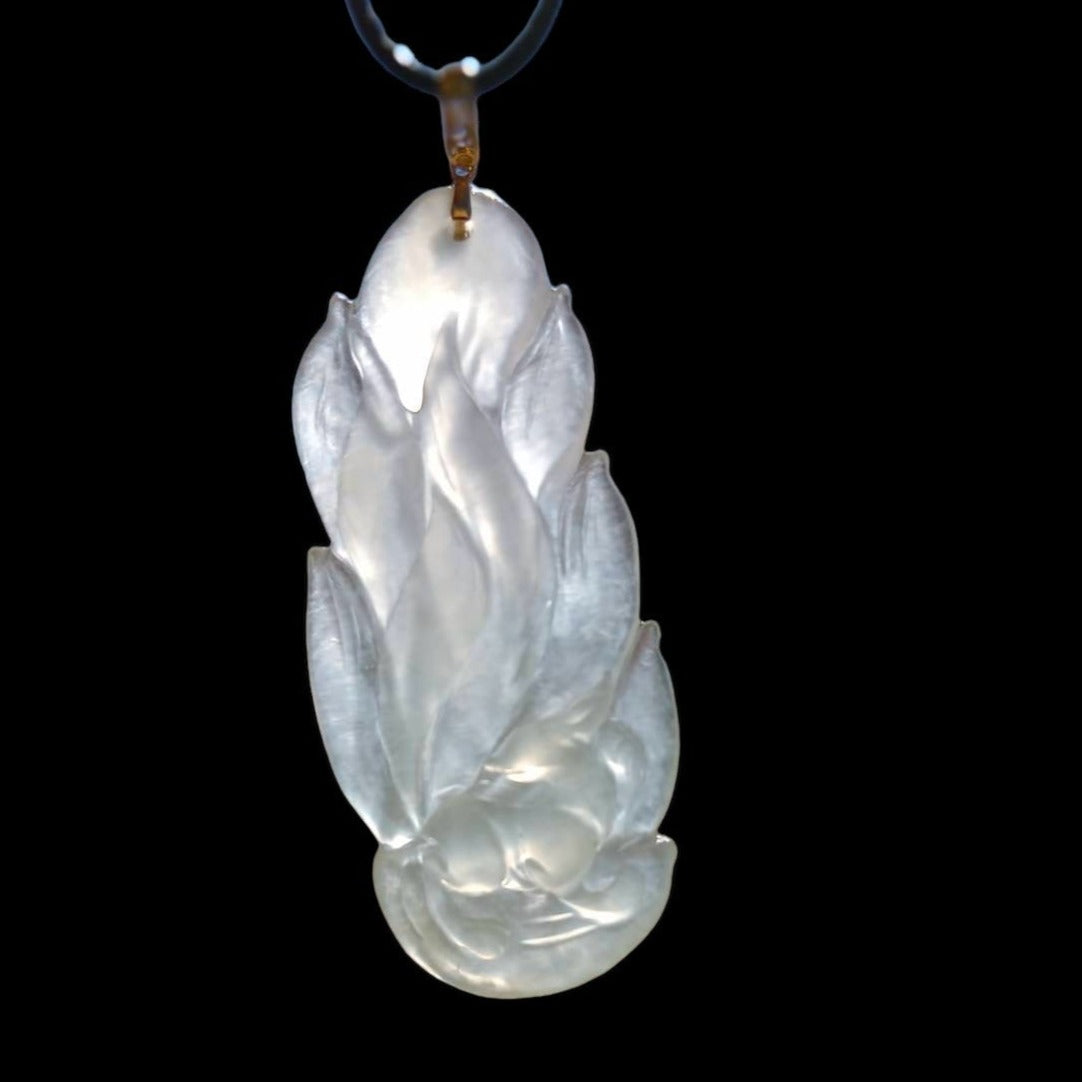 #36 collector's piece - GIA Certified Natural Burma Jadeite, an icy semi-transparent 9-Tailed Fox pendant with an 18K yellow gold bail