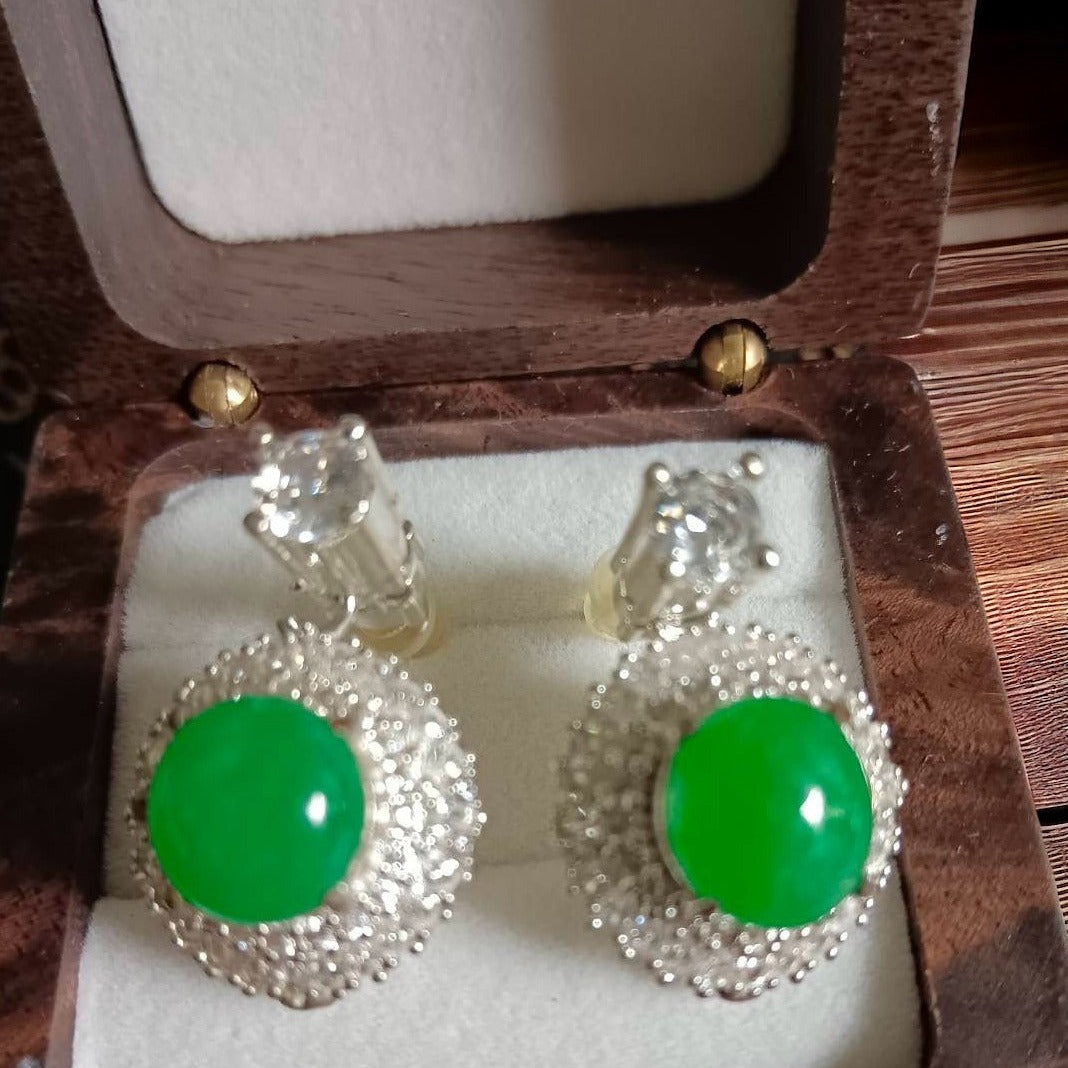 #105 GIA-Certified Icy Translucent Imperial Green Burma Jadeite Jade Cabochons for Customized Earrings or Rings