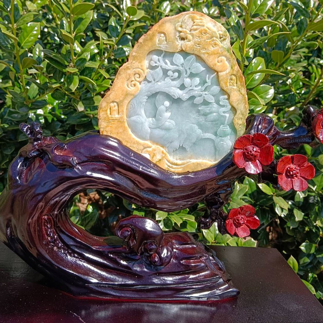 #631 AGL Certified Light Green Burma Jadeite Landscape Statuary