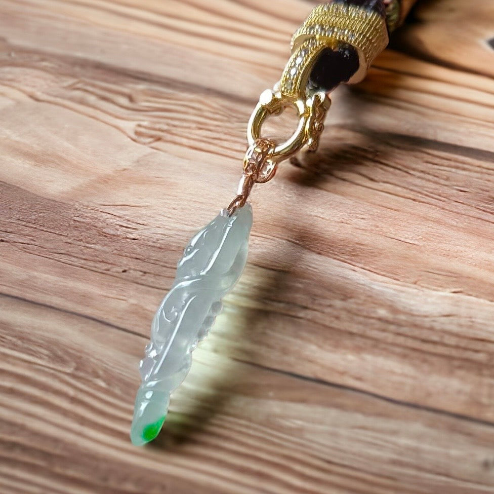 #117 GIA-certified Semi-Transparent Burma Jadeite Jade Dragon Pen Pendant with a splash of imperial green