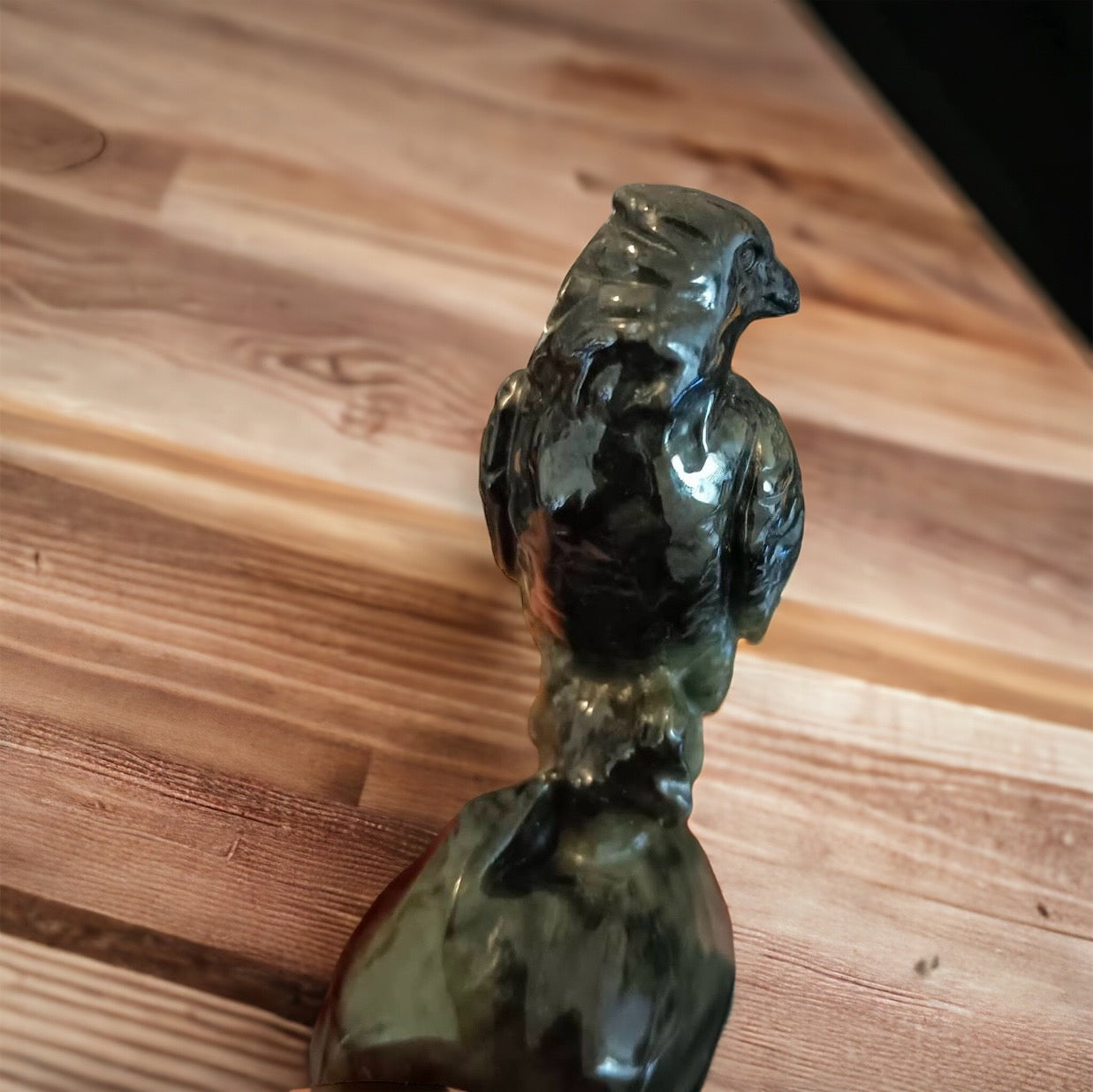 #58 Mason-Kay Certified Green and Black Burma Jadeite Jade Hawk Figurine
