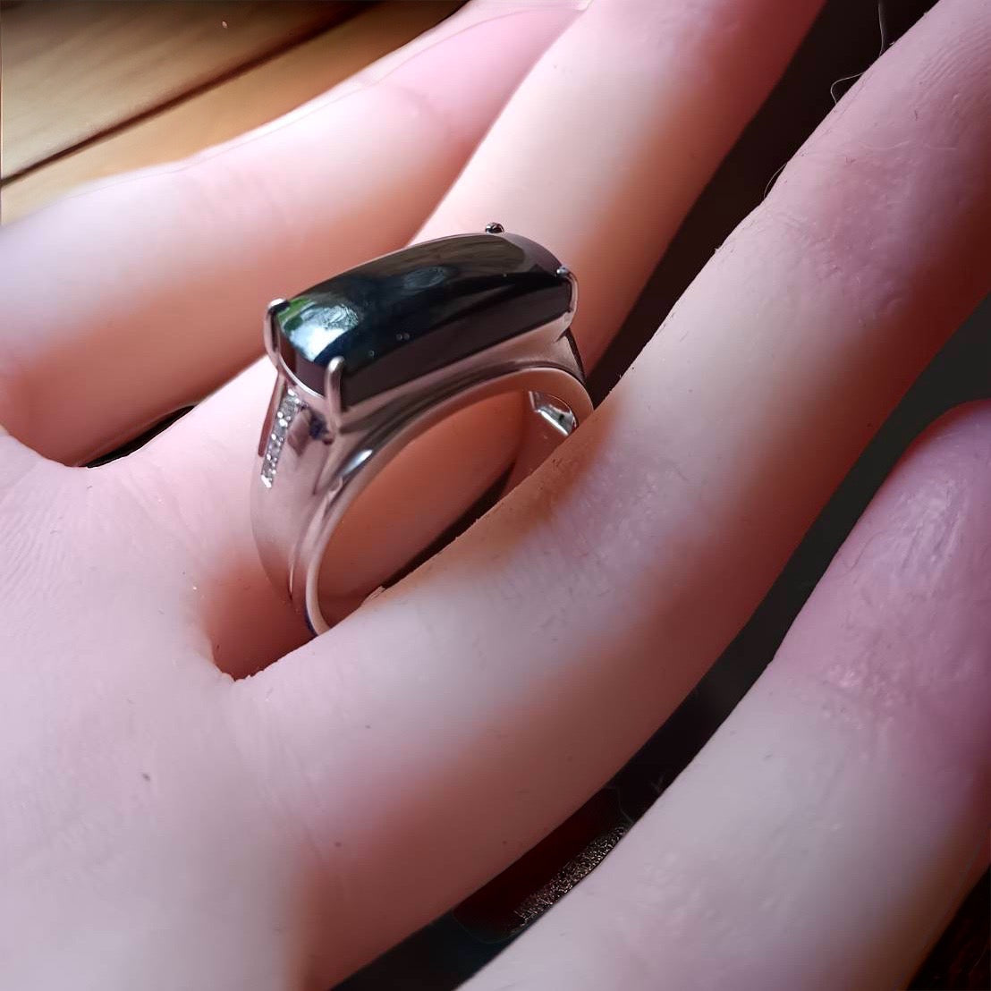 #123 GIA Certified High-End Black/Omphacite Jadeite Ring for Men with 18K White Gold and Diamonds Setting