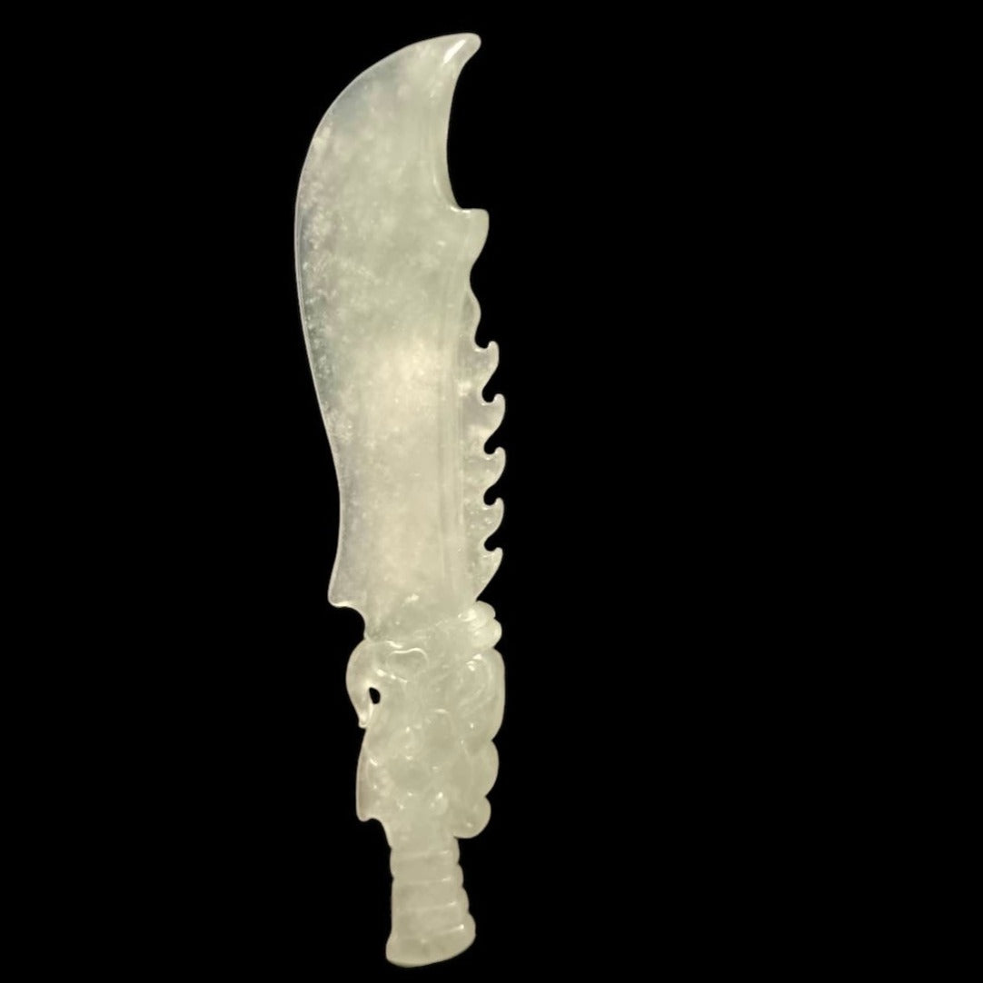 #101 GIA-Certified Natural Translucent Light Green Jadeite, Dragon Sword Figurine