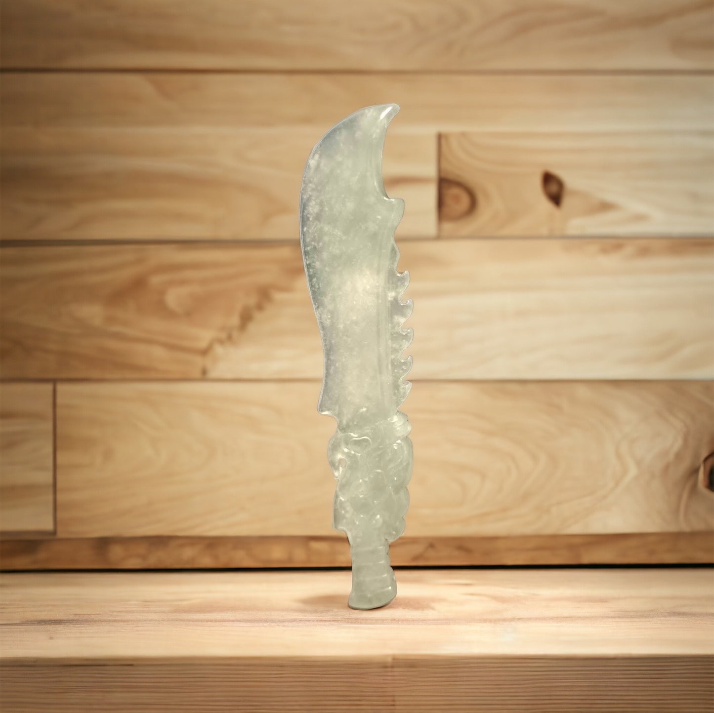 #101 GIA-Certified Natural Translucent Light Green Jadeite, Dragon Sword Figurine