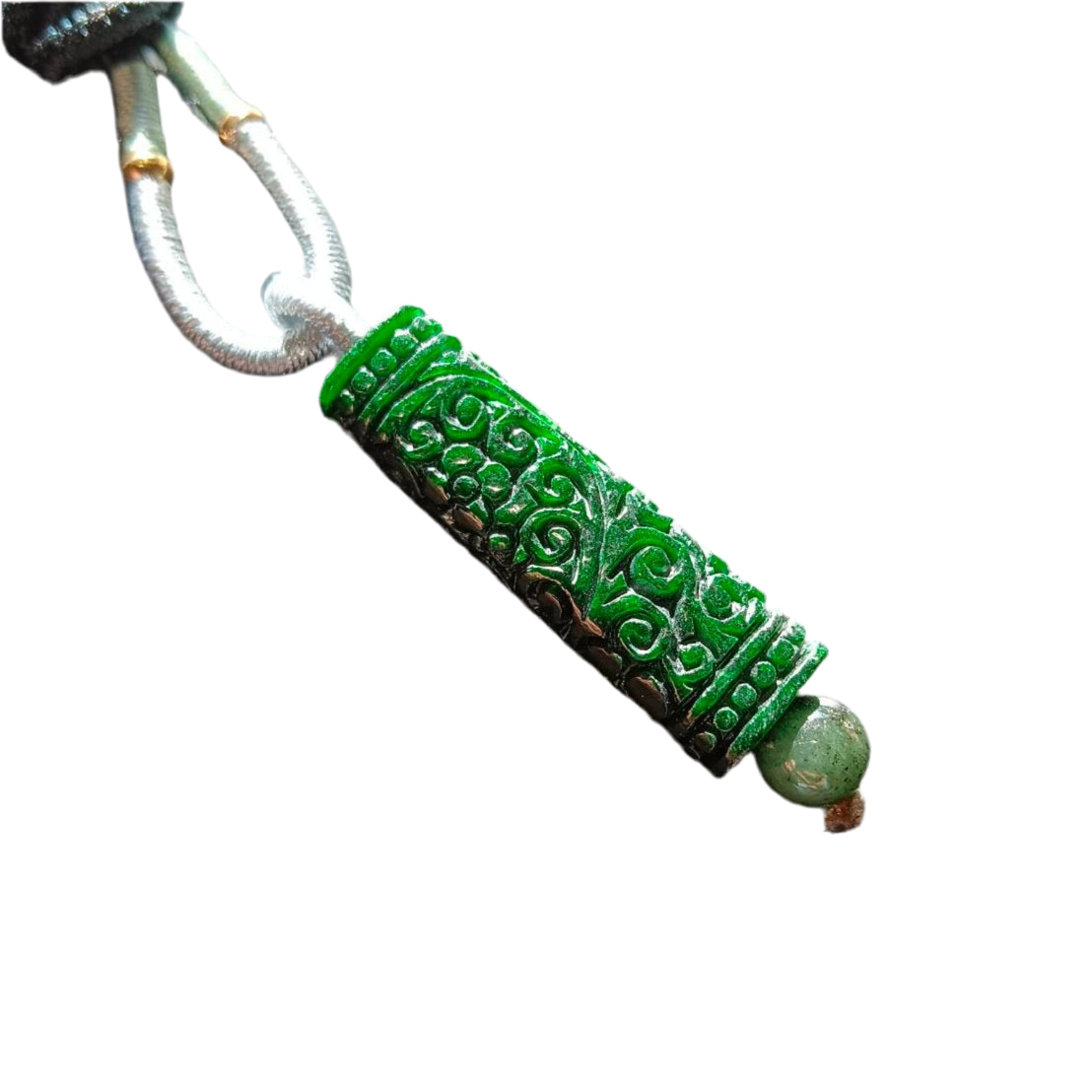 #796 AGL Certified Natural Dark Green Burma Jadeite, Carved Pillar Pendant