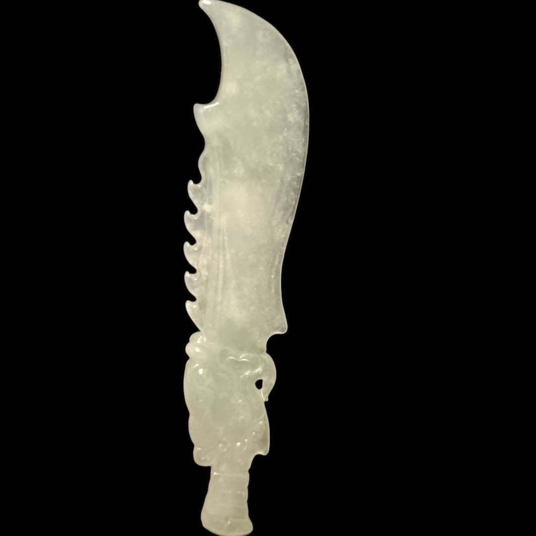#101 GIA-Certified Natural Translucent Light Green Jadeite, Dragon Sword Figurine