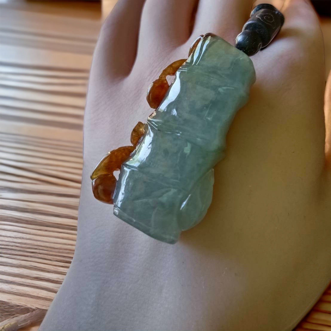 #151 Mason-Kay Certified Natural Icy Red Burma Jadeite Jade Bamboo (節節高升) Pendant