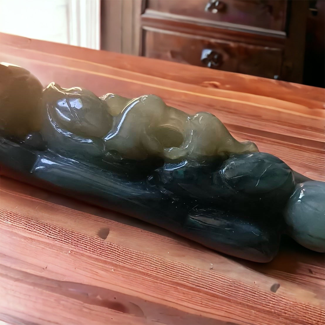 #305 Mason-Kay Certified Burma Jadeite Jade Mandarin-Ducks Dragon Hook (鴛鴦龍勾) Figurine