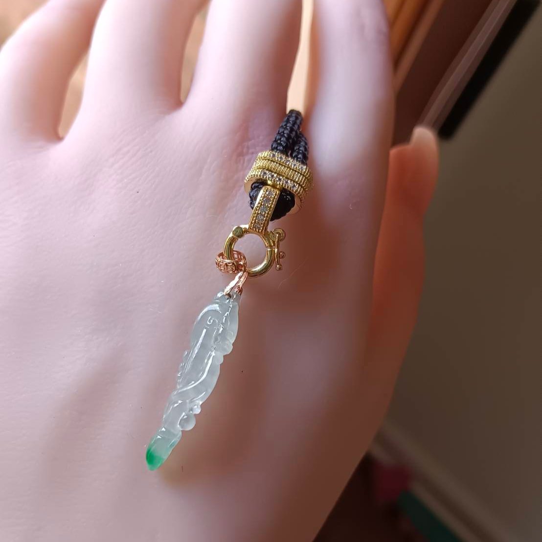 #117 GIA-certified Semi-Transparent Burma Jadeite Jade Dragon Pen Pendant with a splash of imperial green