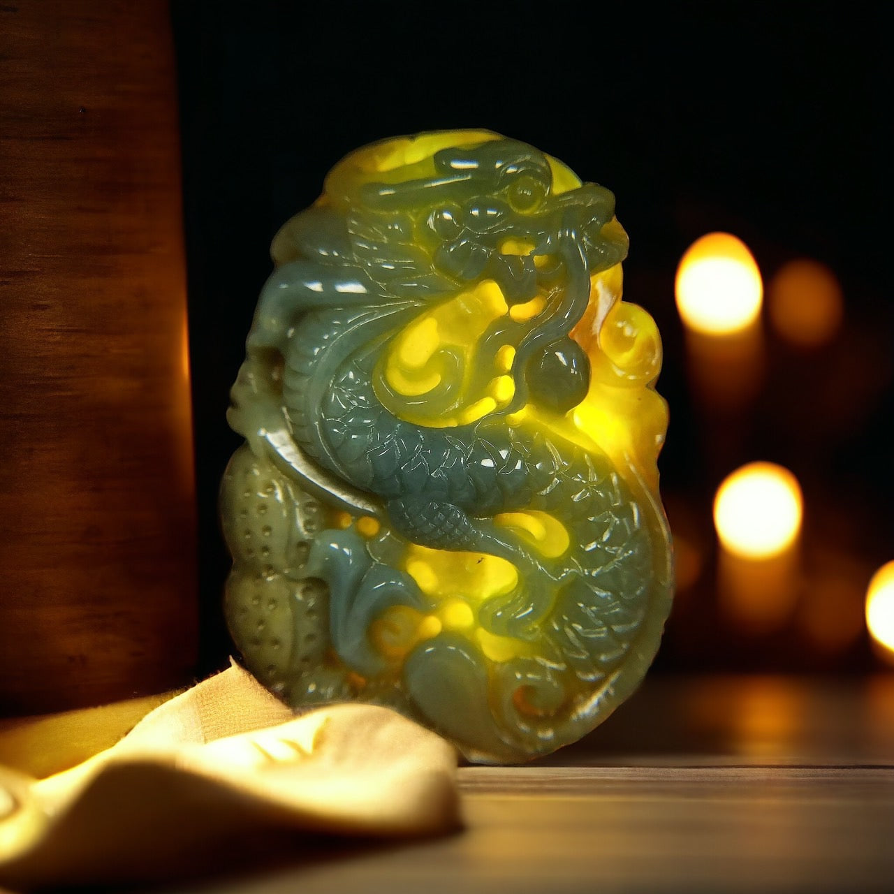 #158 GIA Certified Natural Green and Yellow Jadeite Dragon Pendant