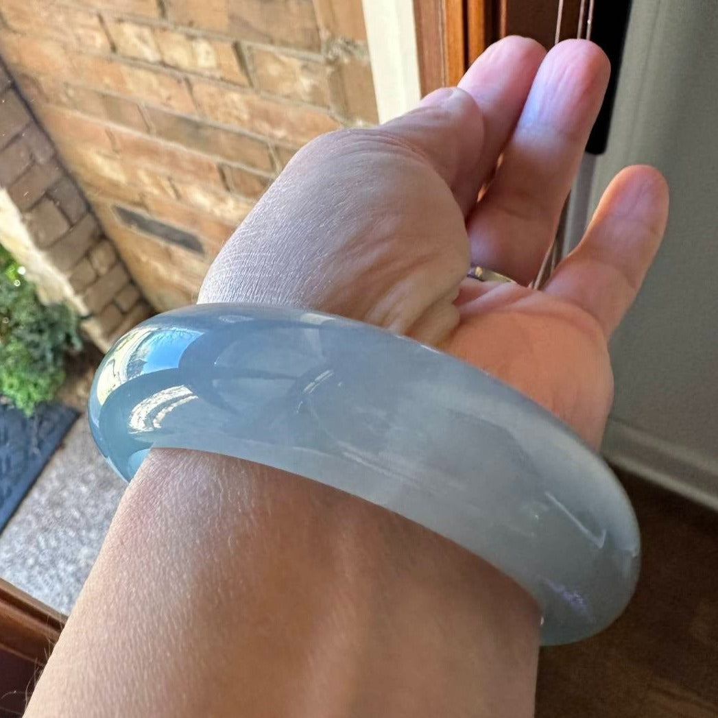 #111 GIA-Certified Natural Icy Sky Blue Burma Jadeite Jade Bangle Bracelet (58.0*18.00*10.0 mm)