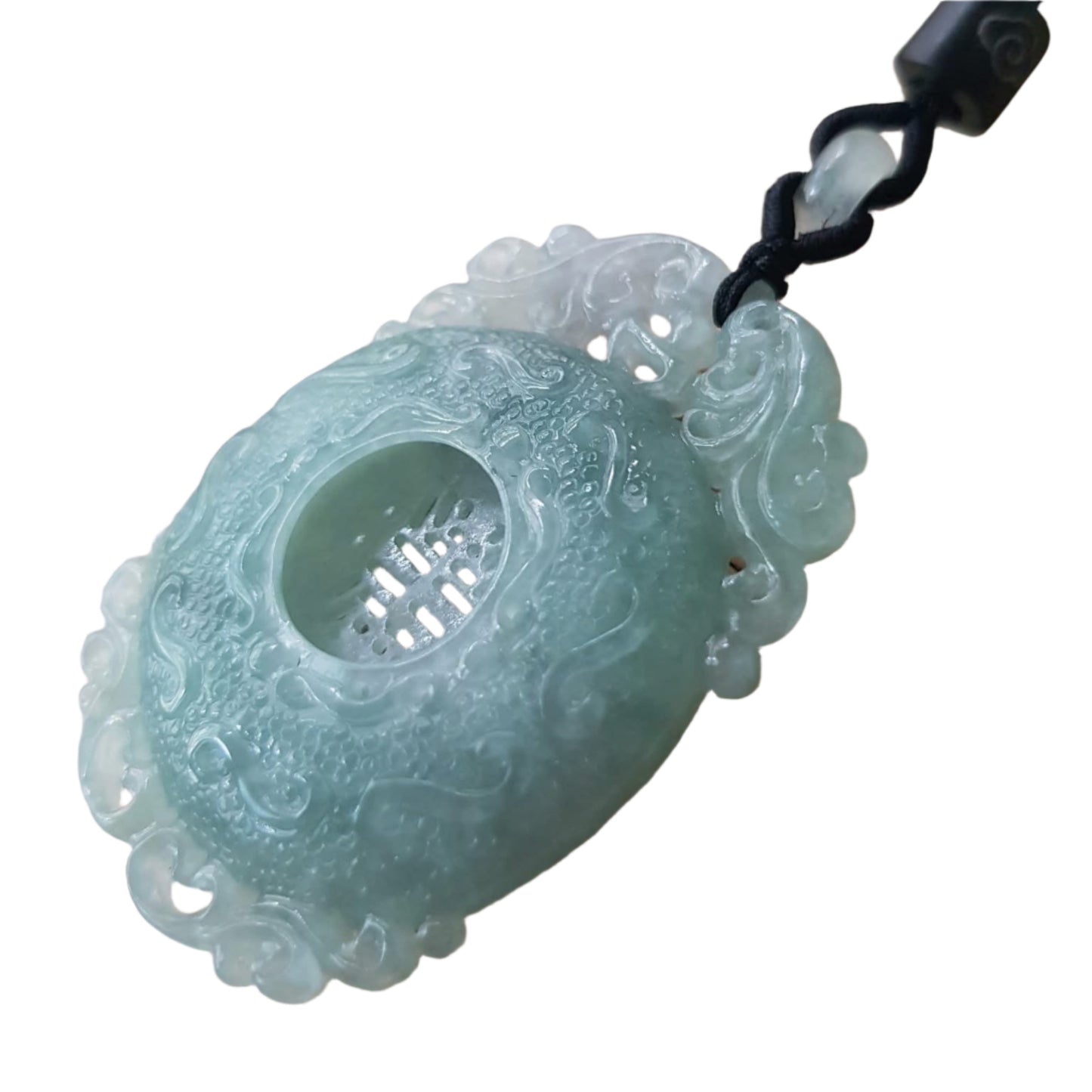 #1038 Icy Green Burmese Jadeite “Shou” Amulet